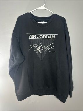 Jordan Men’s Black Crewneck Sweatshirt with White 'Air Jordan Flight' Graphic